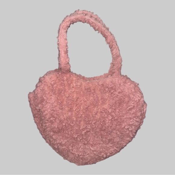 Art Class Pink Heart Sherpa Handbag with Bow Detail - Picture 3 of 5